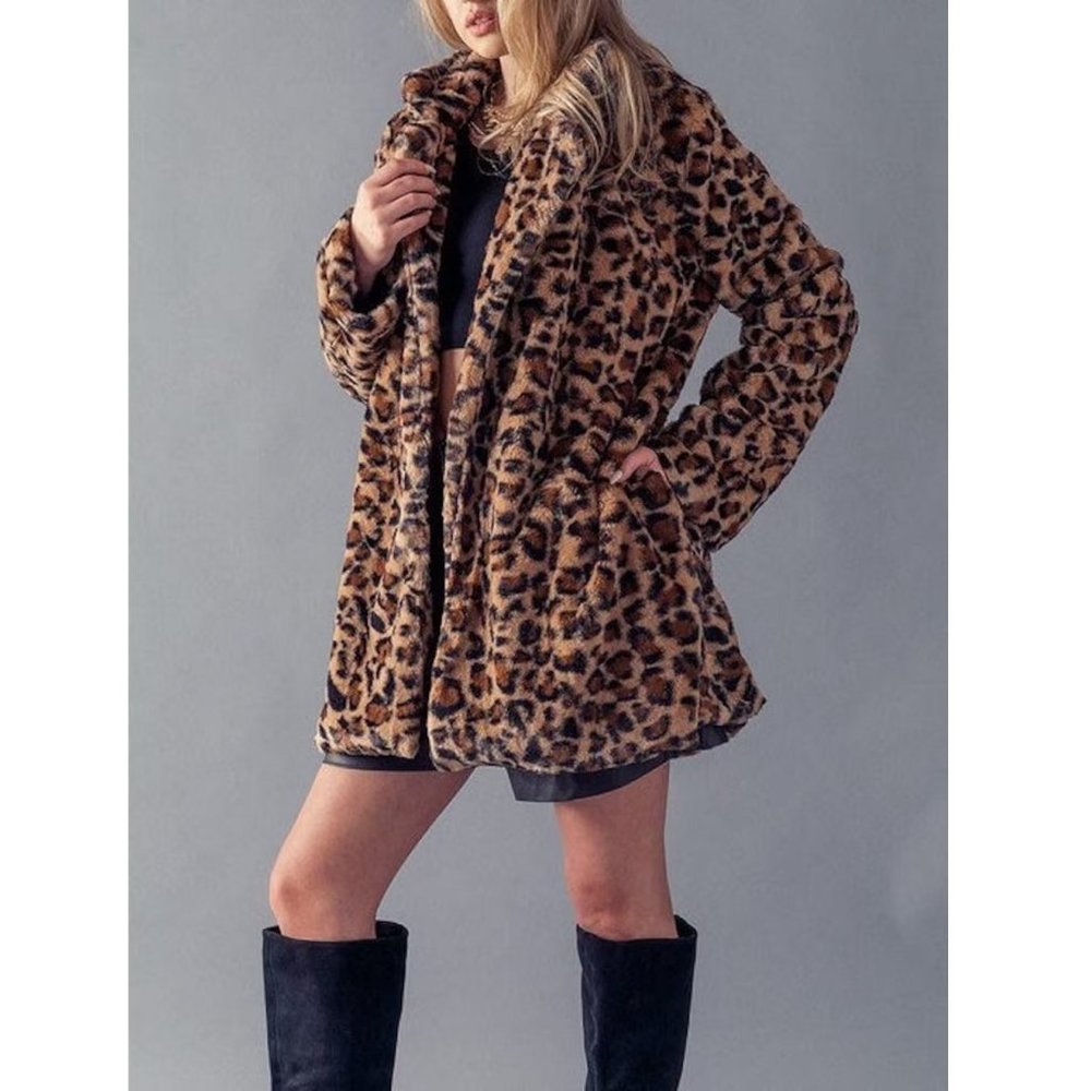 Leopard Print Jacket Womens Faux Fur Leopard Print Jacket - Picture 9 of 16